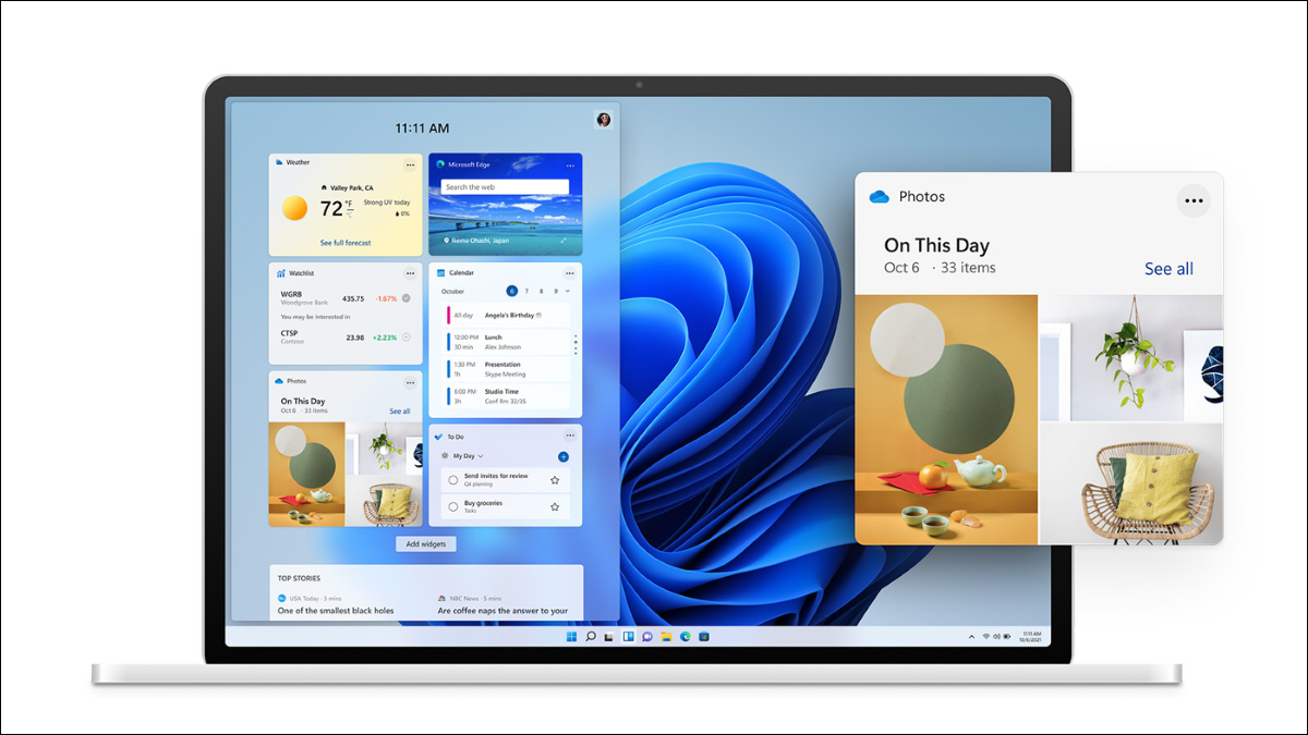 Widgets en una computadora portátil con Windows 11
