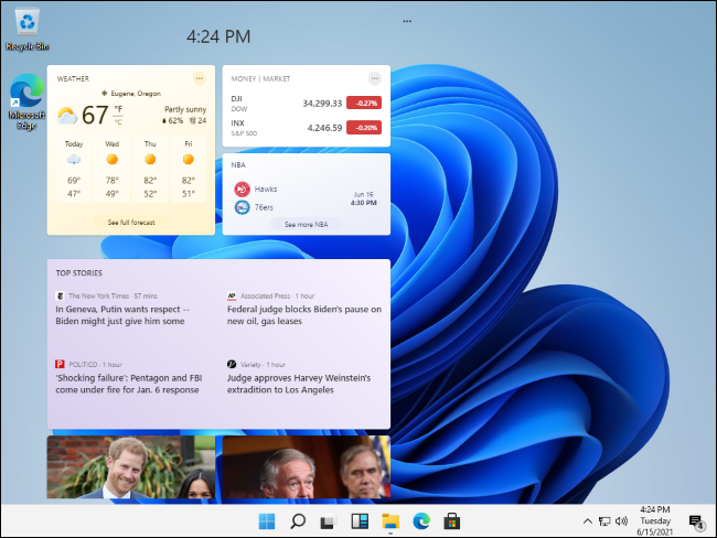 Menú de widgets filtrado de Windows 11