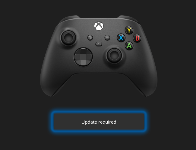 El control inalámbrico Xbox se puede actualizar con una PC con Windows 10.  Haga clic en Actualización requerida para comenzar el proceso