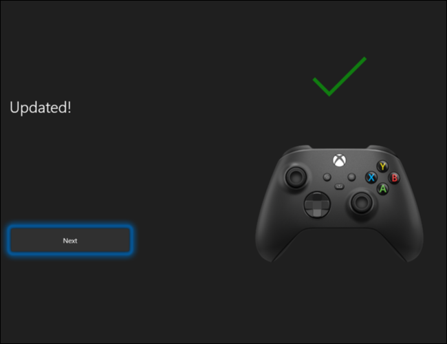 Haga clic en Siguiente para completar el proceso de actualización del software del control inalámbrico Xbox.