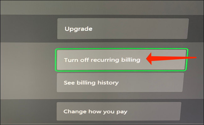 Seleccione "Desactivar la facturación periódica" para detener los pagos automáticos de Xbox Game Pass.