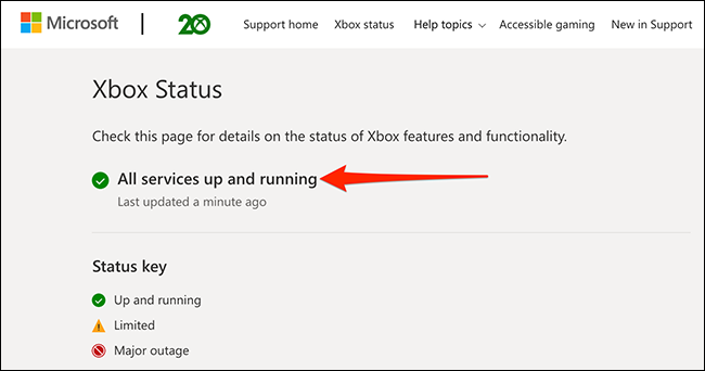 El sitio web de Xbox Status.