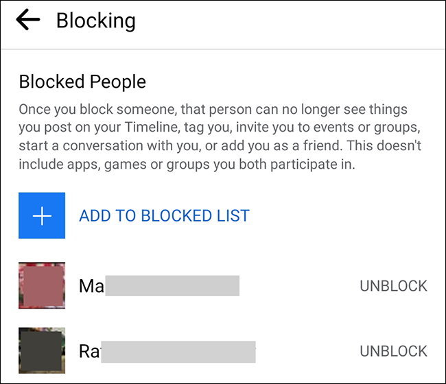 Toca "Desbloquear" para desbloquear a un usuario en la aplicación de Facebook.
