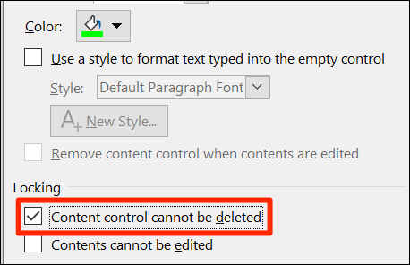 Bloquea la lista desplegable de la ventana "Propiedades de control de contenido" de Word.