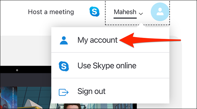 Seleccione "Mi cuenta" en el sitio de Skype.