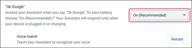 Elija si desea habilitar los comandos de voz "OK Google"