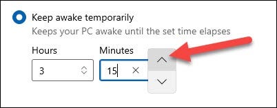 Si selecciona el modo temporal, puede usar los cuadros a continuación para seleccionar las horas y los minutos.