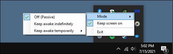 Se abrirá un pequeño menú y puede seleccionar "Mantener la pantalla encendida" y pasar el mouse sobre "Modo" para cambiar el modo desde aquí.