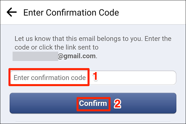 Ingresa el código de confirmación y toca "Confirmar".