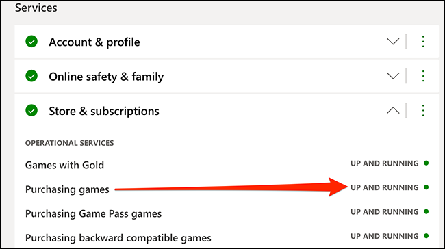 El estado de un servicio en línea en el sitio web de Xbox Status.