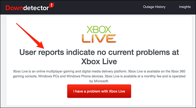 Estado en línea de la red Xbox en Downdetector.