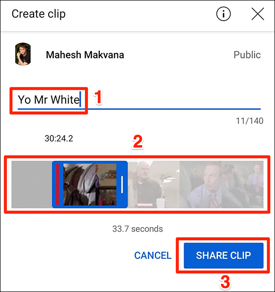 Haz un clip con el panel "Crear clip" en la aplicación de YouTube.