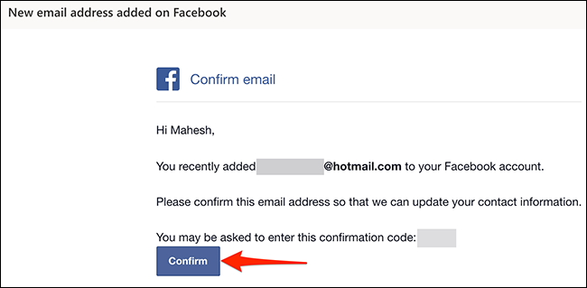 Haga clic en "Confirmar" en el correo electrónico de confirmación de Facebook.
