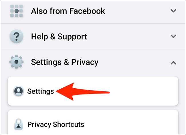Elija "Configuración" en el menú "Configuración y privacidad" en la aplicación de Facebook.
