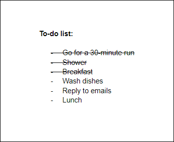 Una lista de tareas pendientes aplicada a los tres primeros elementos de la lista.