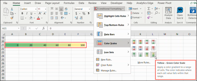 Vistas previas de escalas de color en Excel