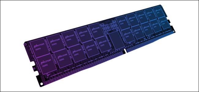 Una ilustración de DDR5 una memoria RAM en negro y morado oscuro.