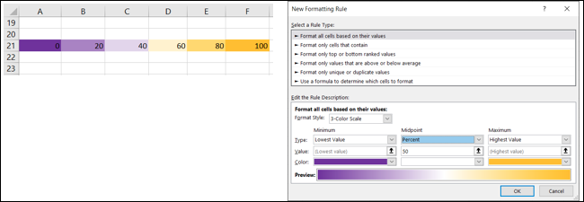 Formato condicional de escala de 3 colores en Excel