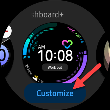 Toca el botón "Personalizar" si está disponible para cambiar el aspecto de la esfera del reloj.