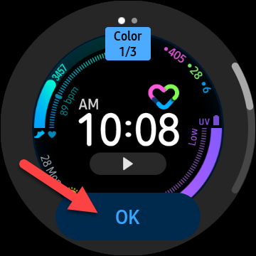 Toca "Aceptar" para confirmar que quieres usar la esfera del reloj personalizada.