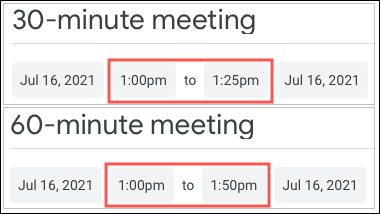 Duraciones de reuniones rápidas en Google Calendar