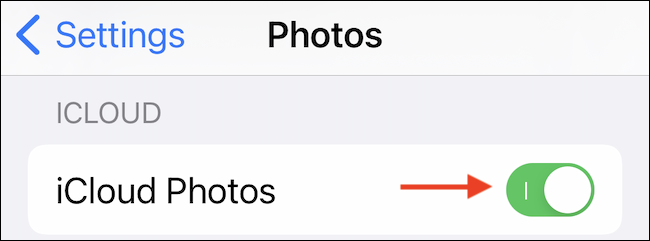 Habilita la función "Fotos de iCloud" en la sección "Fotos".