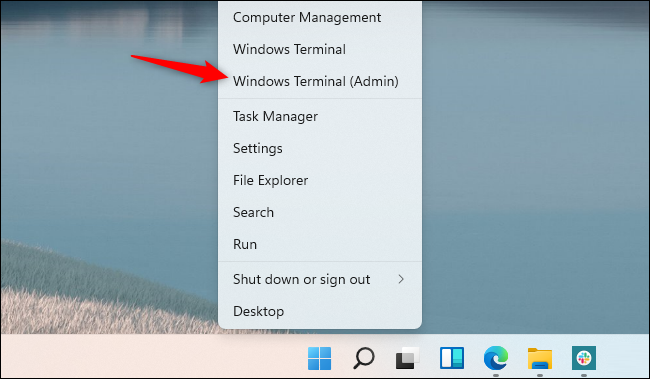 Haga clic con el botón derecho en el botón Inicio y seleccione "Terminal de Windows (Administrador)".