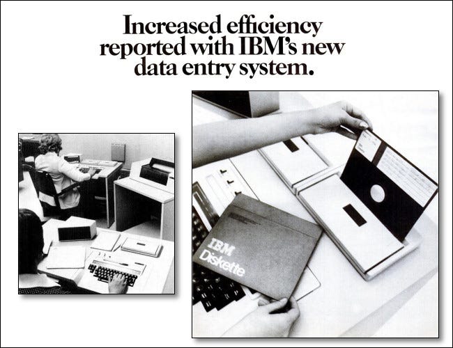 Un extracto de un anuncio de 1973 del sistema de entrada de datos IBM 3740