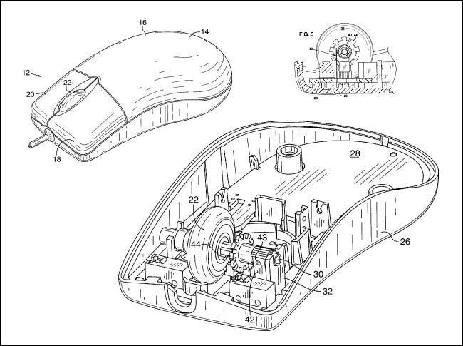 Diagramas de la patente Intellimouse de Microsoft.