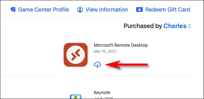 En Mac App Store, haga clic en el botón "descargar" (una nube con una flecha).