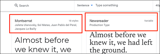 Seleccione una fuente en el sitio de Google Fonts.