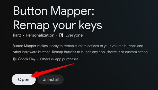 Seleccione el botón "Abrir" una vez que la aplicación Button Mapper esté instalada