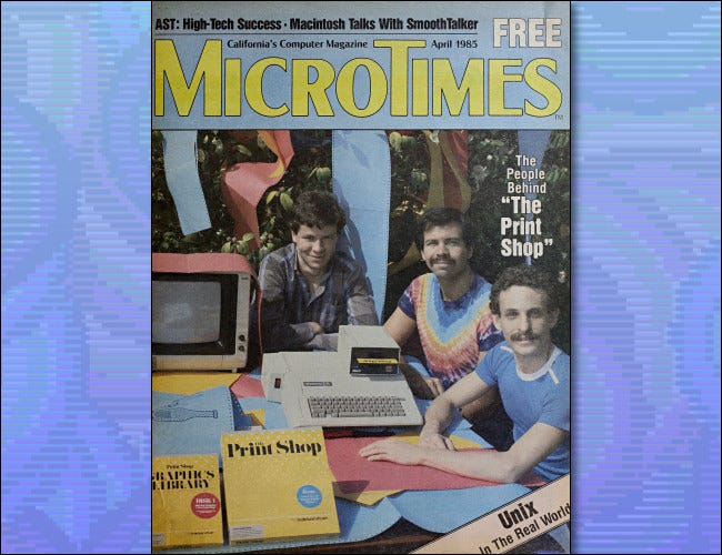 Los creadores de The Print Shop en la portada de MicroTimes en abril de 1985.