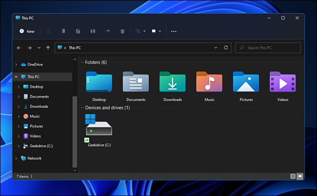 Tema oscuro de Vista previa de Windows 11