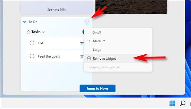 Para eliminar un widget en Windows 11, haga clic en el menú de tres puntos y seleccione "Eliminar widget".