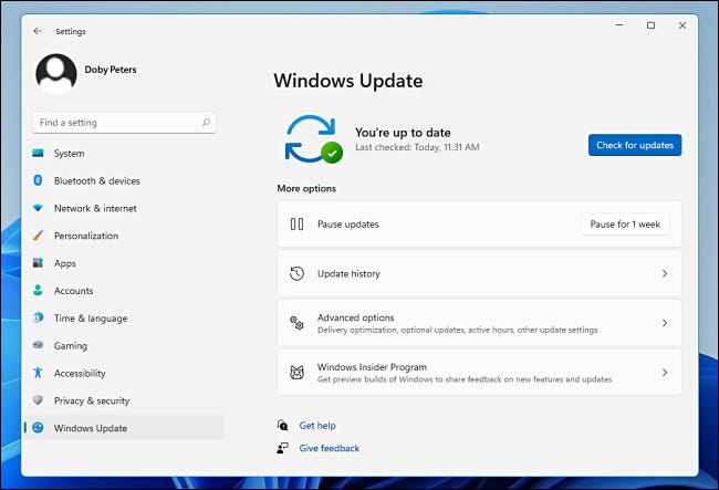 Windows Update en la configuración de Windows 11.