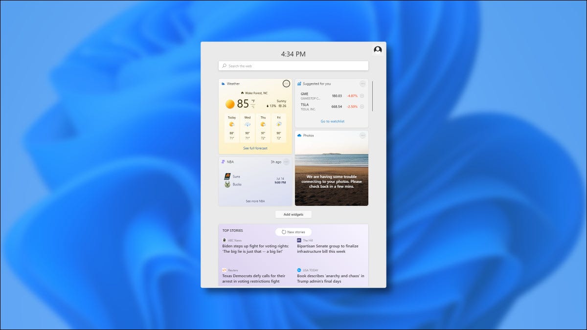 El menú de widgets de Windows 11