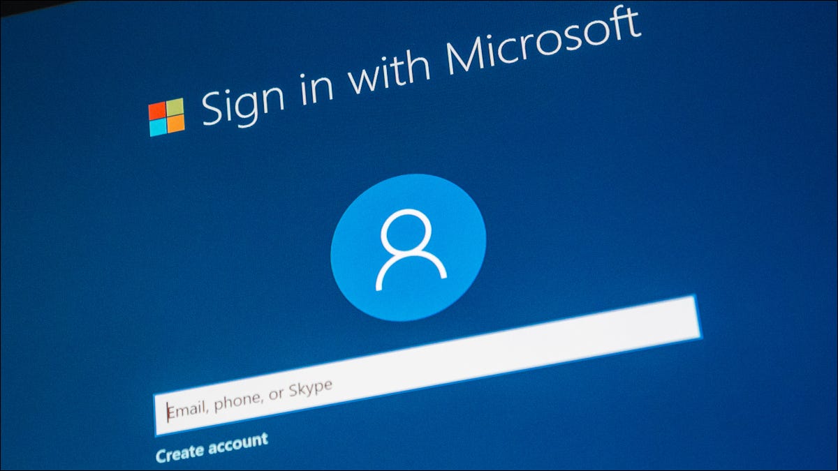 Pantalla de inicio de sesión de la cuenta de Microsoft en la configuración de Windows