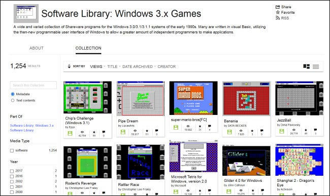 Explorar juegos de Windows 3.1 en el archivo de Internet.