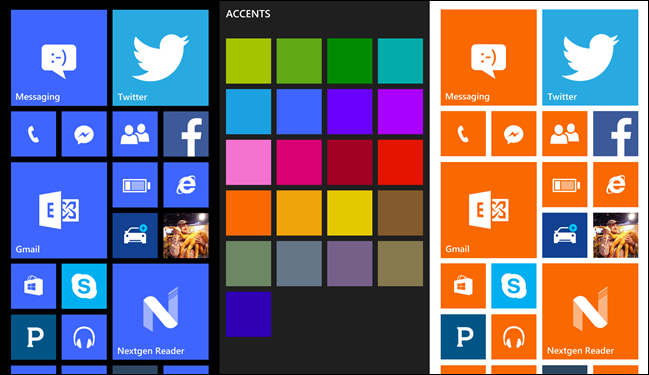 Opciones de color de Windows Phone.