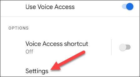 Ve a "Configuración" de Voice Access.
