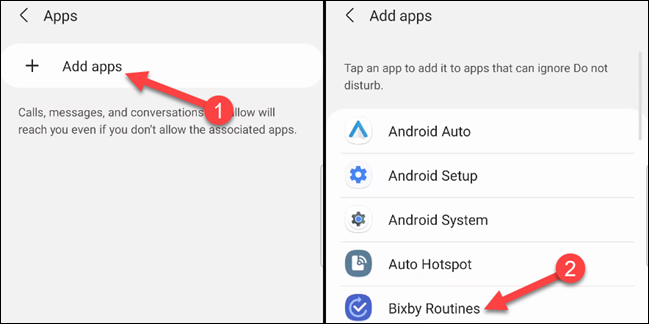 Toque "Agregar aplicaciones" y seleccione las aplicaciones de la lista que le gustaría poder notificar durante el modo No molestar.