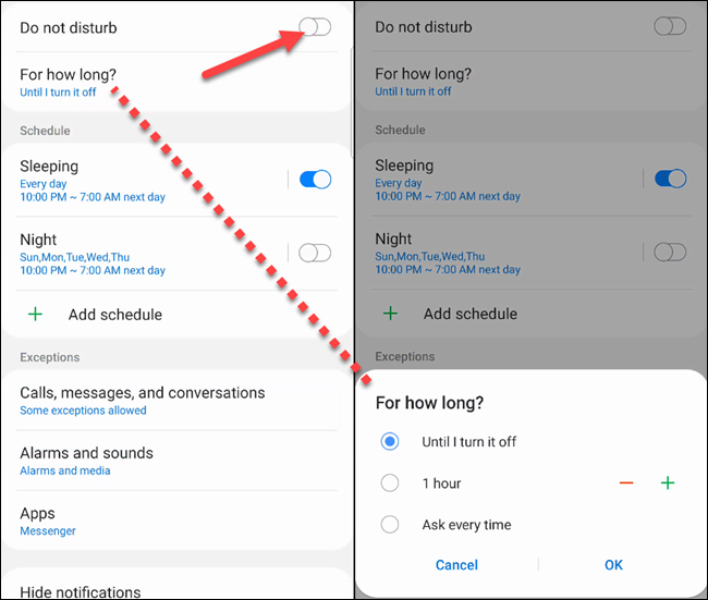 Ve a Configuración> Notificaciones> No molestar y activa "No molestar".