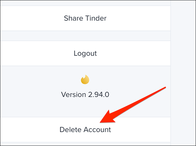 Haga clic en "Eliminar cuenta" en la sección "Mi perfil" en el sitio de Tinder.