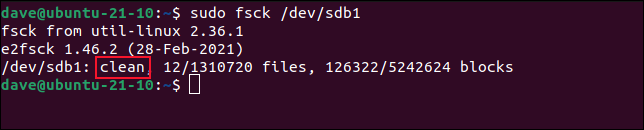 Utilice el comando fsck para verificar el estado del sistema de archivos.
