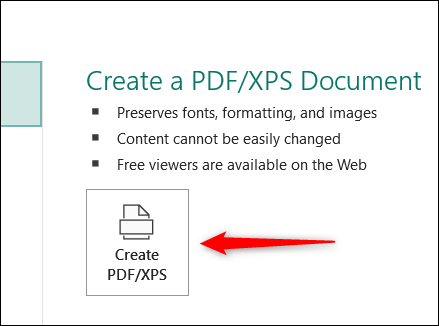 Haga clic en Crear PDF o XPS