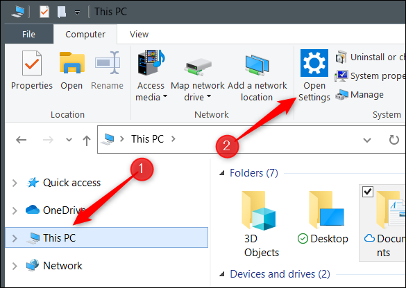 Haz clic en "Esta PC" y luego en "Abrir configuración".