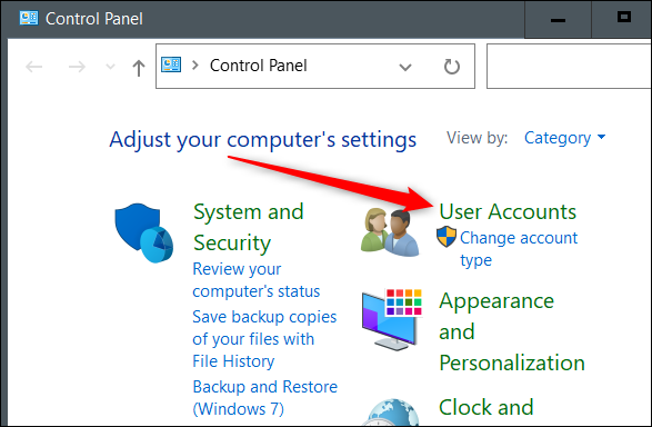 Haga clic en "Cuentas de usuario" en el Panel de control.