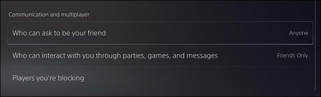 Configuración de privacidad de PS5 "Comunicación y multijugador"