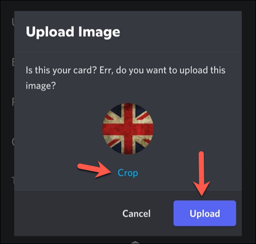 Después de cargar una imagen, toque "Recortar" para recortarla o cambiar su tamaño, o "Cargar" para cargarla inmediatamente.
